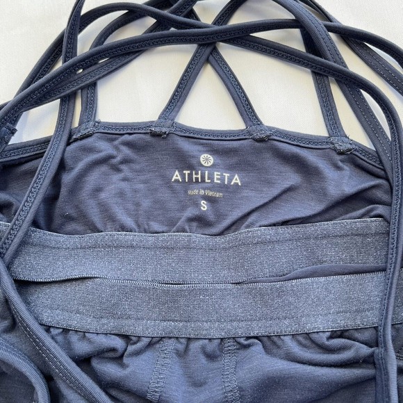 Athleta Tank Top Criss Cross Straps Built in Bra Size Small Blue Workout Gymwear - Picture 7 of 10